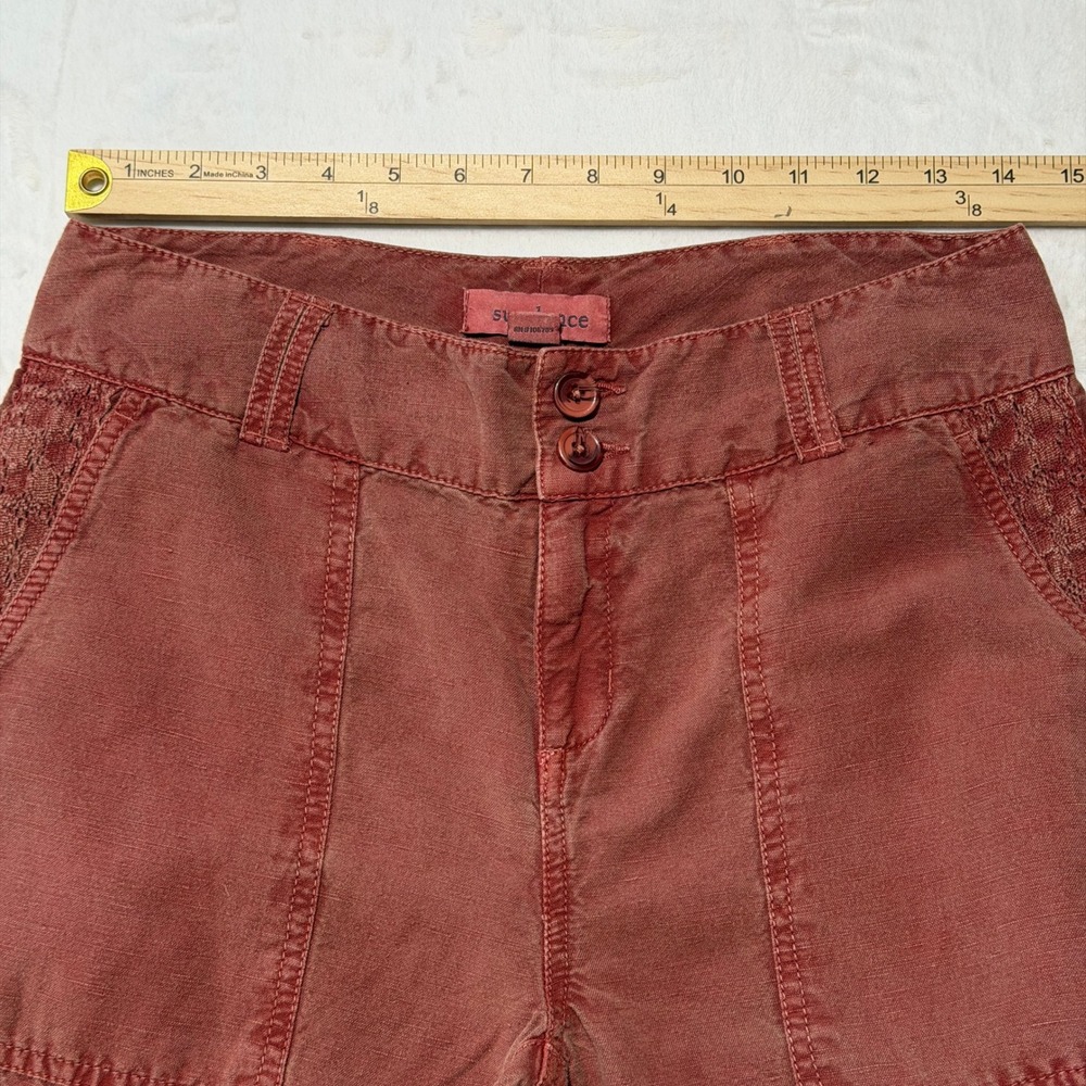 Sundance Boho Linen Cotton Crochet Lace Trim Pants 4 Granola Coastal Grandmother - Picture 8 of 9